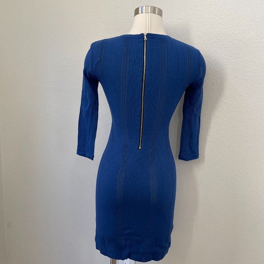RAG & BONE‎ Womens 0 Elsa Royal Blue Pointelle Knit Dress Bodycon 3/4 Sleeve - Picture 10 of 16